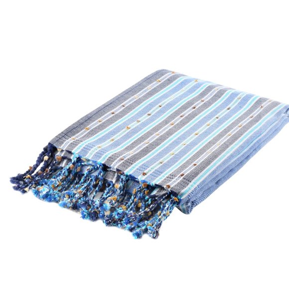 Sand Free Bohemian Blue Turkish Towels - 100% Cotton Boho Beach Bath Towel - Picture 3 of 3